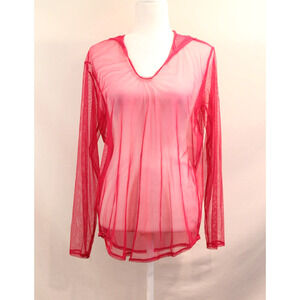 Womens Sheer Mesh Hooded Cover-Up Tunic Top size M Red Sexy Beach Layering